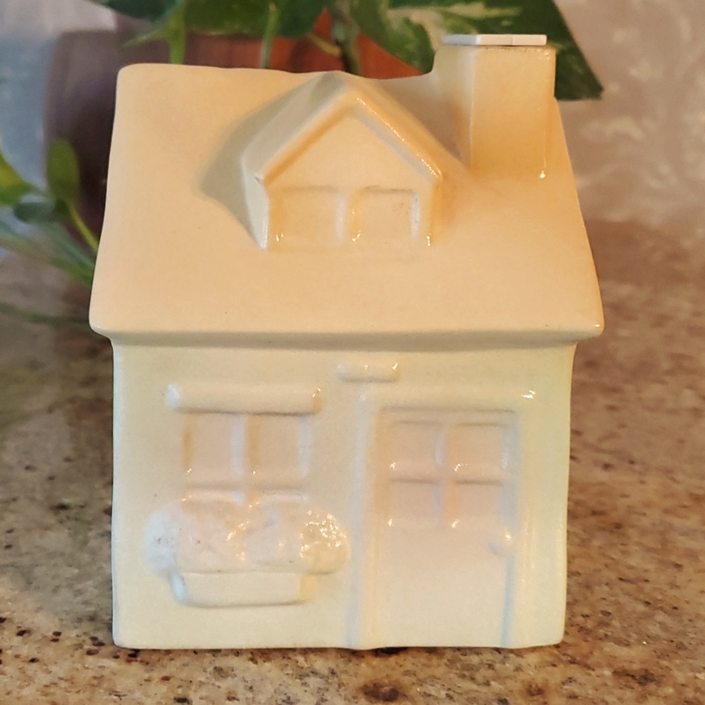 Vintage pastel ceramic house piggy bank